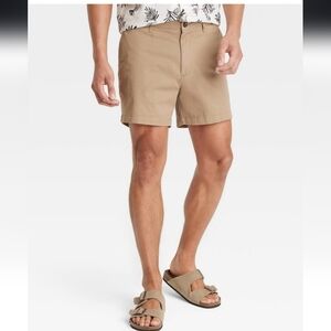 Slim Fit, Mid Rise, Stretch, Poplin Twill Every Wear Shorts - Tan Goodfellow 40